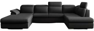 Designer Sofa Emiliano mit Schlaf- und Klappfunktion Stoff Schwarz Links