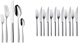 WMF Palma Besteck Set 12 Personen, Essbesteck 60 teilig & Nuova Steakbesteck 12-teilig, für 6 Personen, Steakgabel, Steakmesser, Cromargan Edelstahl poliert, spülmaschinengeeignet