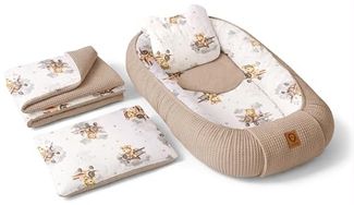Babynest Nestchen Baby Set für Neugeborene – 5-teilig – Kuschelnest aus 100% Baumwolle & Waffelpique – Babykokon tragbar – für Babybett, Kinderbett & Kinderwagen – OEKO-TEX - Flugzeuge und Braun
