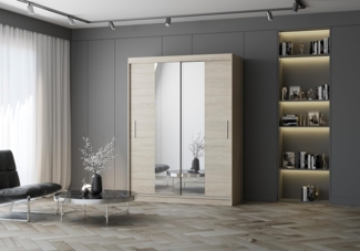 Fabryka Mebli Idźczak Schiebetürenschrank, eleganter Kleiderschrank Schrank Garderobe Spiegel Vista 01, Schlafzimmer- Wohnzimmerschrank Schiebetüren Modern Design (Sonoma/Sonoma)