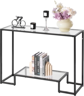 VEVOR 2-stufiger Konsolentisch moderner rechteckiger Flurtisch (107 x 35,4 x 75,5 cm) mit Platte aus gehärtetem Glas, Sofa-Beistelltisch mit Kippschutz für Wohnzimmer Flur Eingangsbereich Foyer