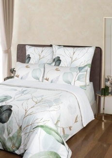 Aymando Bettwäsche Leaf Olive, 100% Baumwolle Mako Satin, 2 teilig, Saum und Reißverschluss goldfarben, Geschenkverpackung