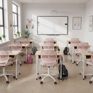 FurnitureR Schulhocker ergonomisch, höhenverstellbar, drehbar, Netzrückenlehne, Sitzfläche 38x40 cm, Rückenlehne 32cm, Metallfuß, 130kg Tragkraft, Morandi Rosa