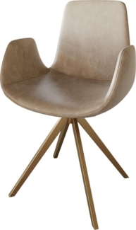 Drehstuhl Ilia-Flex mit Armlehnen Mikrofaser Beige Vintage Kreuzgestell kantig Gold 180° drehbar