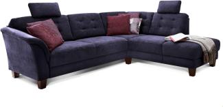 Cavadore Ecksofa Trond mit Federkern / Sofa L-Form im Landhausstil mit Ottomanen rechts und verstellbaren Kopfstützen / 260 x 89 x 214 / Webstoff dunkelblau