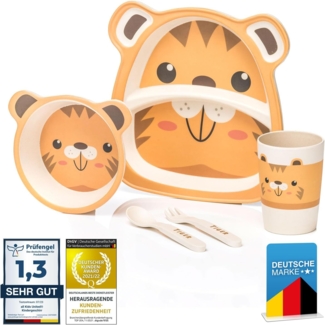 all Kids United Kindergeschirr-Set Tier-Motiv Geschirr (5-tlg), Teller, Schüssel, Besteck, Becher
