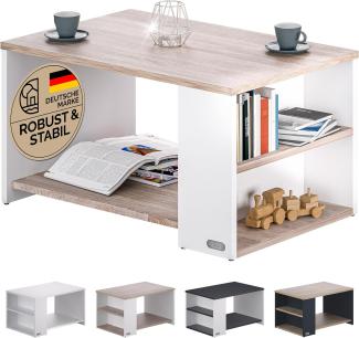 Casaria Couchtisch Santa Cruz, Holz Weiß Eiche mit Stauraum 90x59x48cm 2 Ablagen Eckig Matt Modern