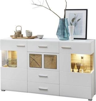 Sideboard Friedberg / Fun Plus, Glas, Holzwerkstoff, Weiß, 170 x 94 x 42 cm