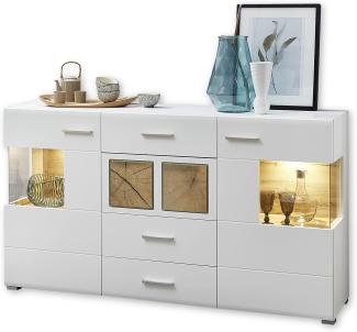 Sideboard Friedberg / Fun Plus , Glas, Holzwerkstoff , Weiß , 170 x 94 x 42 cm