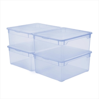 ROTHO Stapelbox Clear Box 18L Aufbewahrungsbox transparent stapelbar mit Deckel (4er-Set, 4 St, Stapelboxset)