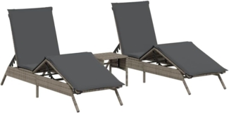 2 Sonnenliegen mit Tisch Grau Poly Rattan