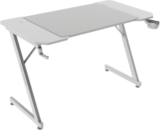 Mars Gaming MGD-X120, Gaming-Schreibtisch Ergonomisch, Oberfläche aus Karbonfaser, Metallrahmen, XXL-Mauspad, Kopfhörer- und Getränkehalterung, Kabelmanagement, Gaming-Tisch 120x60 cm, Weiß
