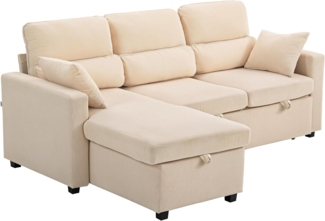 HOMCOM Ecksofa mit Bettfunktion, L-Form, Ecksofa 1 Teile, mit Stauraum, Beige