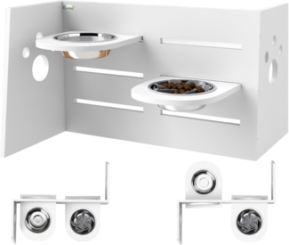 PawHut Futternapf Hundenapf erhöht, 3 Stufen Höhenverstellbar, Edelstahl, Schüsseln, für alle große Hunde, Weiß