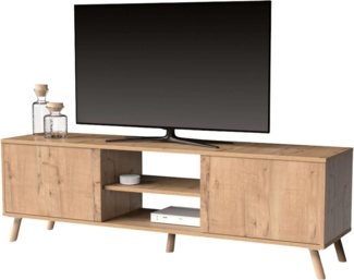 Muebles Pitarch | TV-Schrank mit Beinen, 2 Türen und Regal, industrieller Fernsehschrank, Eiche Gold, 55 x 160 x 40 cm, Wohnzimmermodul, Modern, Modell Oslo