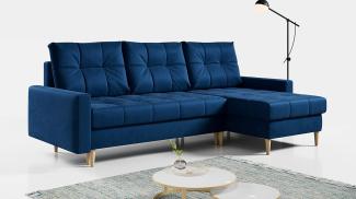 Ecksofa Wohnzimmer - L-form mit Schlaffunktion und Bettkasten - ASTRA - Blau Mikrofaser