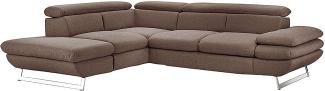 Mivano Ecksofa Prestige, Modernes L-Form-Sofa mit Ottomane, Kopfstützen und Armlehne verstellbar, 265 x 74 x 223, Strukturstoff, braun