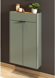 Lomadox Schuhschrank ABERDEEN-01 grün mit Eiche Nb, ideal für schmale Flure, 56/97/22 cm