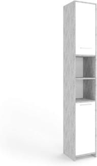 VICCO Badschrank KIKO 190 x 30 cm Weiß Grau Beton - Hochschrank Regal Badregal