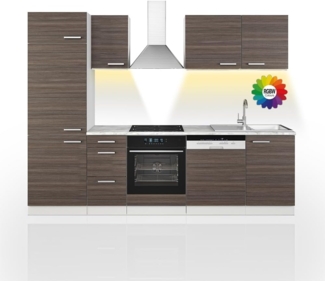 Küchenzeile Optima Edelgrau/Weiß 270 cm ohne Arbeitsplatte mit LED-Leisten Vicco