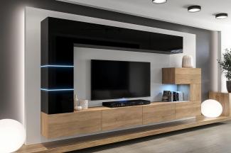 Furnitech AN89 New Modernes Wohnzimmer Wohnwand Wohnschrank Schrankwand Mediawand Möbel (LED weiß, AN89NEW-21BS-HGM23)