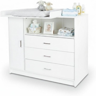 ecoMI Wickelkommode Wickeltisch Kommode mit abnehmbaren Wickelaufsatz in Weiß 113x100 cm, 3 Schubladen 1 Ablagefach 1 Tür mit 2 Fächern Abnehmbare Wickelauflage