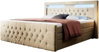 Boxspringbett Gloria mit LED und Stauraum 140x200 Beige H4 (100kg+)