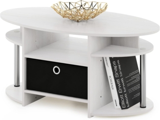 Furinno Jaya Couchtisch oval mit Abfalleimer, Weiße Eiche/Chrom/Schwarz, 50 (D) x 89. 9 (W) x 41. 7 (H) cm