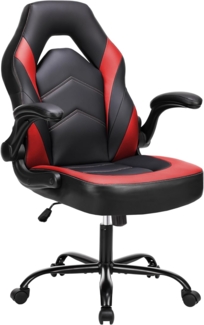 Sweetcrispy Gaming Stuhl,Leder Ergonomischer Bürostuhl,Gamer PC Stühle mit Armlehne,90-120° Einstellbar Gaming Chair,Drehbar Schreibtischstuhl Computerstuhl,Schwarz Rot