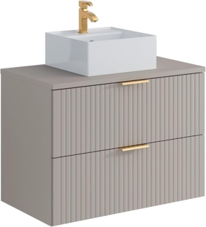 Vente-unique - Waschbeckenunterschrank hängend mit Aufsatzwaschbecken quadratisch - Streifenoptik - Beige - 80 cm - ZEVARA