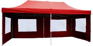 Nexos SM936271 Profi Faltpavillon Partyzelt Pavillon Seitenteilen-hochwertige Ausführung-wasserdichtes Dach mit PVC-coating-270 g m² -Farbe, Rot, 3x6 m Faltpavillon