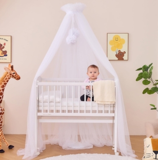 Alavya Home® Betthimmel 12 Meter Tüll Moskitonetz mit 2 Bommeln und Himmelstange (für Babybett Babywiege Kinderbett Gitterbett), 120cm lang, Babyzimmer Deko Schützt & Verzaubert Ihr Baby im Schlaf