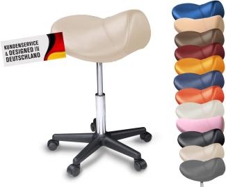 Sattelhocker / Sattelstuhl mit PU Rollen für alle Böden - ergonomisch - stufenlos höhenverstellbar - viele Farben - 360° drehbar - Arbeitshocker - Praxishocker - Kein Werkzeug notwendig Beige