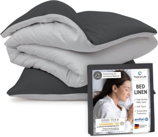 Mako-Satin Bettwäsche Grau / Anthrazit 155x220 + 80x80