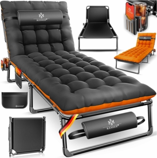 KESSER Campingliege Campingbett Campingliege Angelliege Karpfenliege klappbar (mit Tragetasche, Getränkehalter & Nackenkissen bis 250 kg belastbar) 190 x 68 x 30 cm strapazierfähiges Oxford-Gewebe stabiles Stahlgerüst