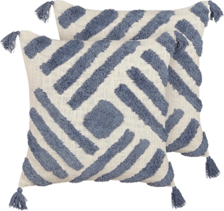 Kissen 2er Set Geometrisches Muster JACARANDA Baumwolle 45 x 45 cm Blau