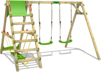 FATMOOSE Schaukelgerüst Schaukel 'JollyJade Wave XXL' Doppelschaukel Holz - Schaukelgestell aus Massivholz mit Surfanbau