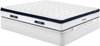 Vente-unique - Set 180 x 200 cm - Bettkasten weiß - Taschenfederkernmatratze 5 Zonen - Kühlender Bezug - Höhe 28 cm - KOROVOU von YSMÉE