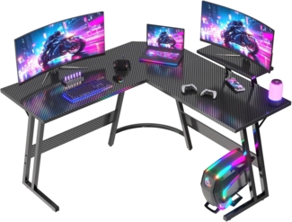 JUMMICO Gaming Tisch L Form 120x120 cm, Eckschreibtisch für Gaming,Schreibtisch L Form Mit Monitorständer, Carbon Schwarz