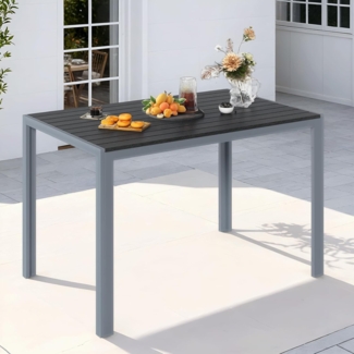Clevich Gartentisch Wetterfeste, 110x70 cm, Outdoor-Esstisch, WPC-Balkontisch, Aluminiumrahmen, Wetterfeste Gartenmöbel, quadratischer Terrassentisch, Silber Grau