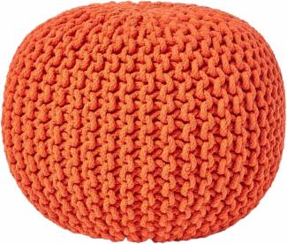 Homescapes Pouf Strickpouf rundes Bodenkissen, Sitzpouf 35 x 40 cm, gepolsterter Sitzhocker, Sitzpuff/Puff mit grob gestricktem Bezug aus 100% Baumwolle, Strickpuff, orange