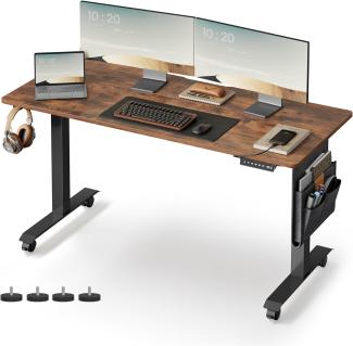 VASAGLE LSD174X01 Höhenverstellbarer Schreibtisch elektrisch, Holzspanplatte, Stahl, Oxford-Gewebe, Vintagebraun, 140 cm