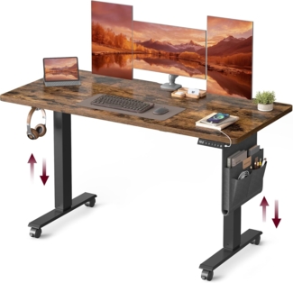 Vasagle LSD174X01 Höhenverstellbarer Schreibtisch elektrisch, Holzspanplatte, Stahl, Oxford-Gewebe, Vintagebraun, 140 cm