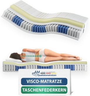 Taschenfederkernmatratze 7-Zonen Federkernmatratze mit Viscoschaum, Memory Foam, Visco-Matratze, AM Qualitätsmatratzen, 24 cm hoch, 90x200 cm