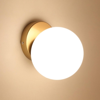 Comely Moderne Wandlampe E27, Dekorative Wandleuchte aus Glas und Metall in Antik-Gold, Design Wandlampe Beleuchtung für Flur, Schlafzimmer und Treppenhaus