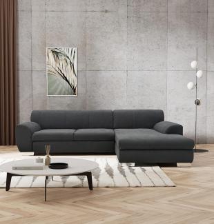 DOMO Collection Nika Eckcouch mit Schlaffunktion in L-Form, Sofa Eckgarnitur, Ecksofa Webstoff, grau, 277x156x78 cm