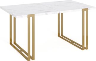Ausziehbarer Esstisch Weiss - Tisch im Loft-Stil mit Metallbeinen - Industrietisch für das Wohnzimmer - Spacesaver - 140/240 cm - Marmor Weiss - Goldene Beine