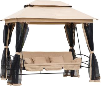 Outsunny Hollywoodschaukel 3-Sitzer mit Seitenwänden Gartenschaukel Schaukel Beige - beige