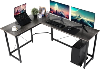 Clevich Schreibtisch L Form, 167x120 cm Gaming Tisch mit Regal, Stabil Eckschreibtisch L-förmiger mit Eisenhaken, Computertisch fürs Home Büro, Platzsparend, Einfach zu Montieren