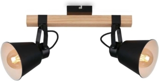 BRILONER Leuchten Deckenlampe retro mit Holzbalken, 2-flammige Deckenleuchte vintage, E27 Fassung max. 40 Watt, verstellbare Lampenschirme, rustikaler Deckenspot, Schwarz-Holz 2406-025